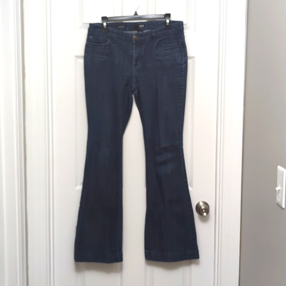 Women's dark wash flare leg jeans, size 8 tall
